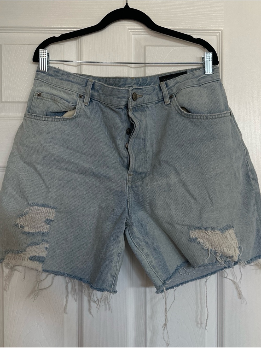 Zara Light Blue Distressed Denim Cutoff Shorts